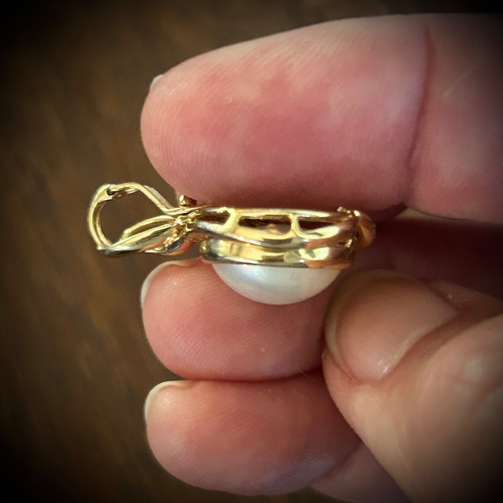 Vintage 14K Yellow Gold 14MM Mabe Pearl PENDANT ENHANCER - Picture 5 of 14